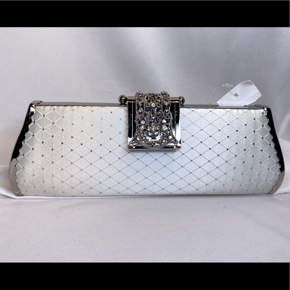 White Satin and Crystal Hard a case Clutch purse